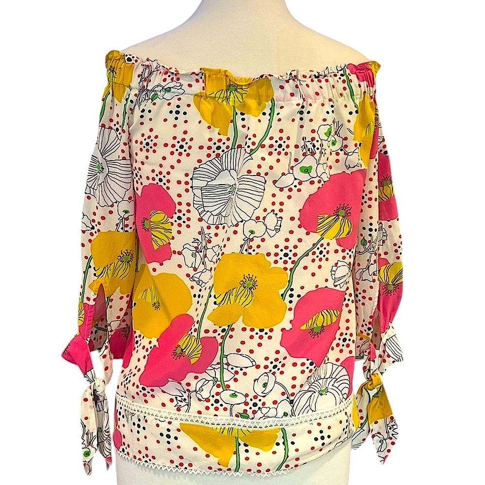 Trina Turk Katy Poppy Floral Off The Shoulder Silk Top Multicolor Medium - Picture 2 of 9